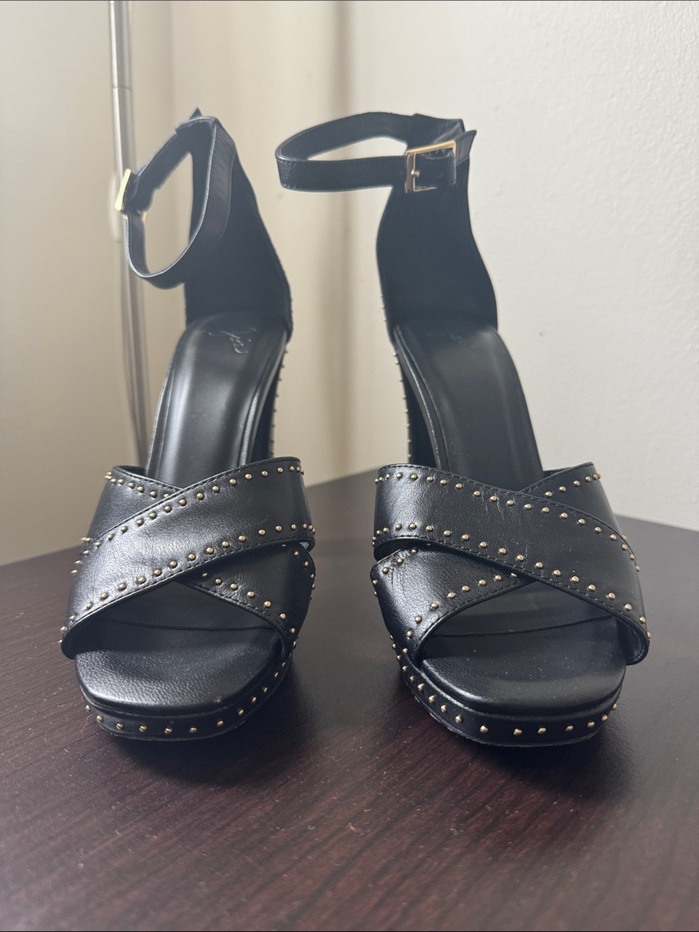 Joie Black Studded Crisscross Ankle-Strap Platform Heels